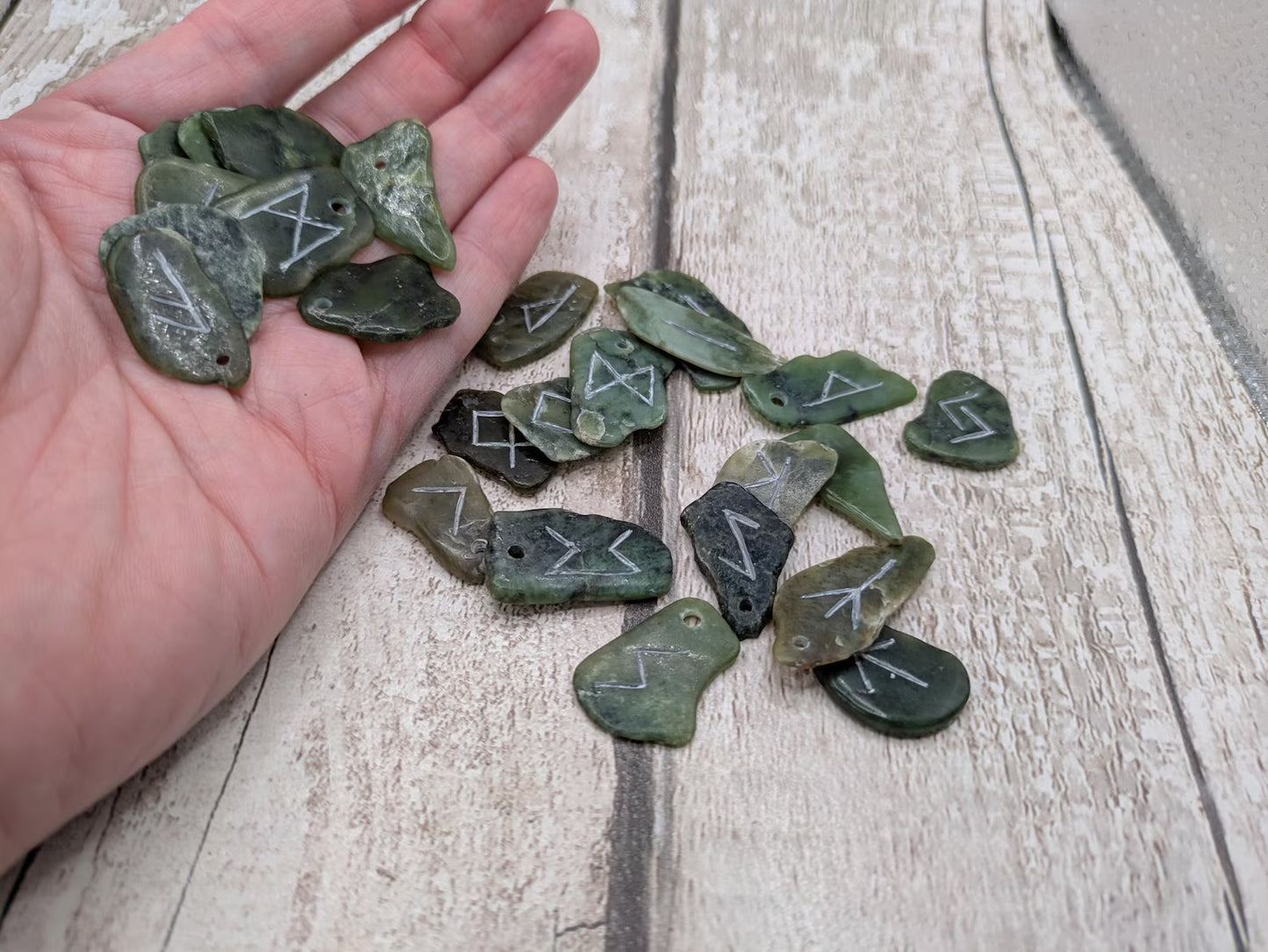 New Zealand Pounamu jade full set elder furthark rune set.
