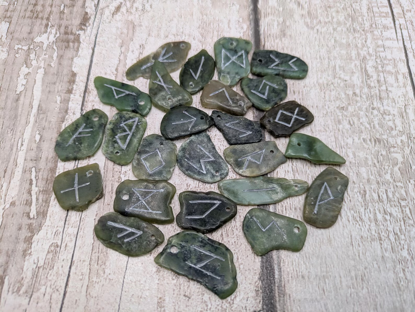 New Zealand Pounamu jade full set elder furthark rune set.