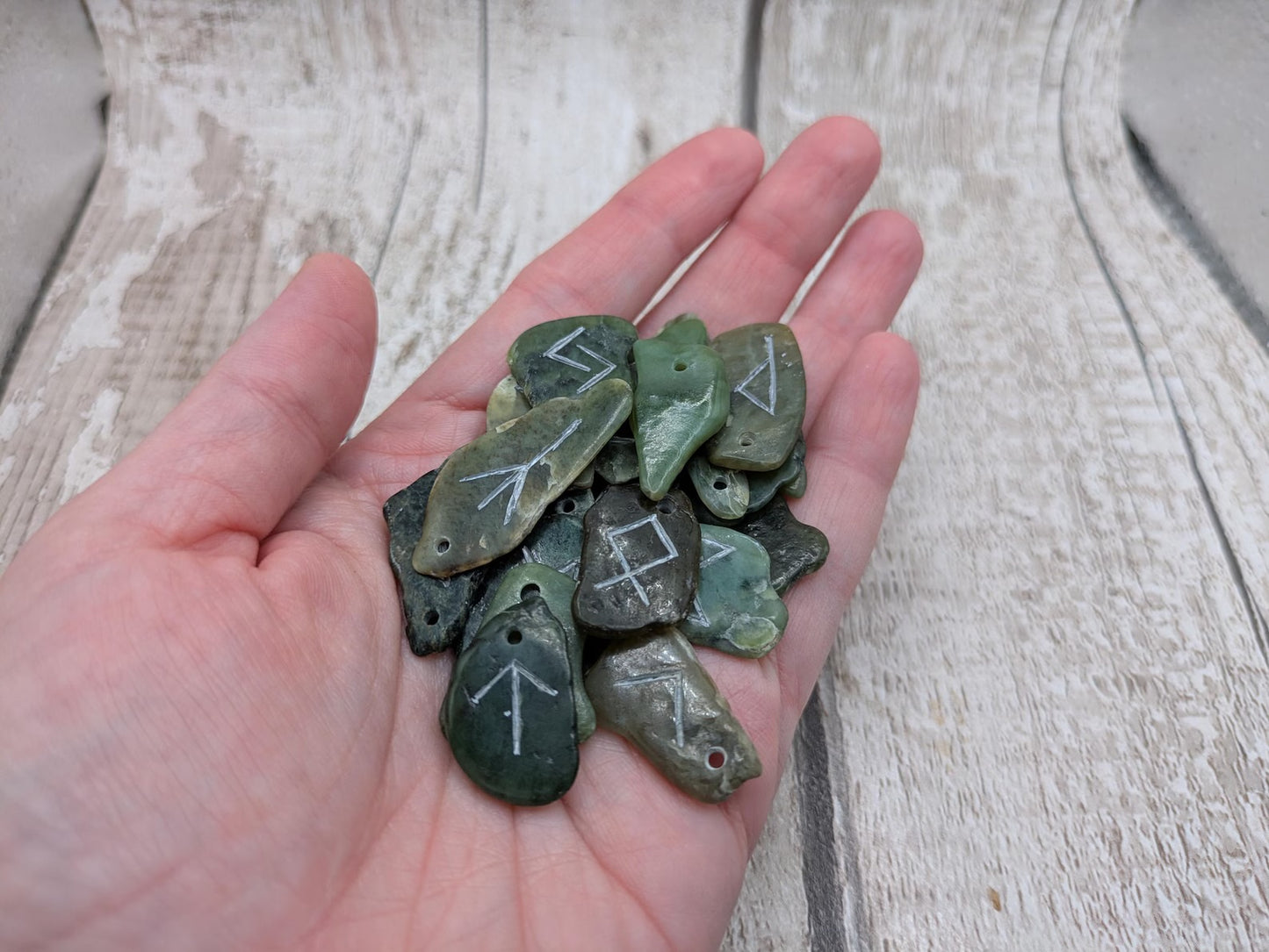 New Zealand Pounamu jade full set elder furthark rune set.