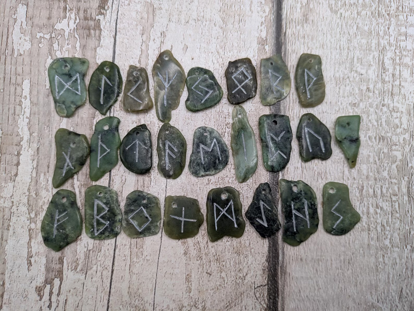 New Zealand Pounamu jade full set elder furthark rune set.