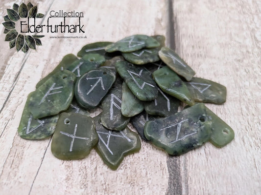 New Zealand Pounamu jade full set elder furthark rune set.