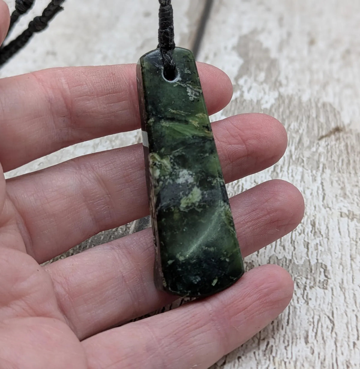New Zealand Haast pass Douglas creek serpentine raw front pendant.