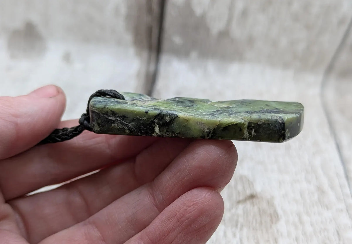 New Zealand Haast pass Douglas creek serpentine trapezium pendant.