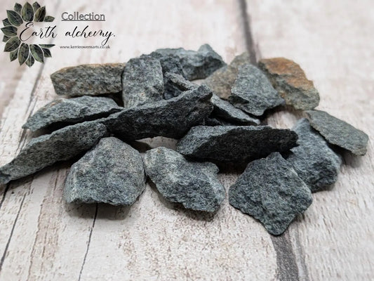 Single raw chunk of preseli bluestone mineral.