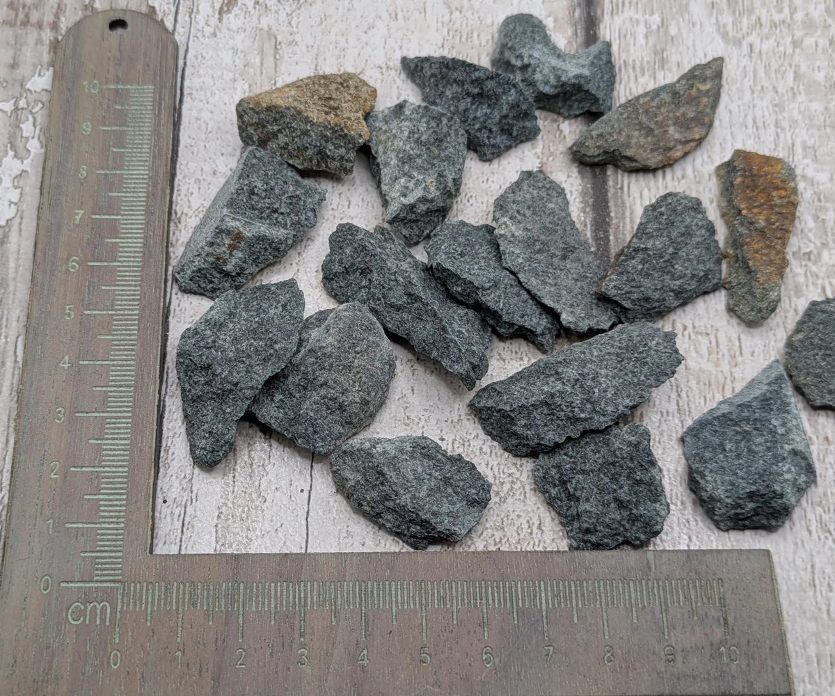 Single raw chunk of preseli bluestone mineral.