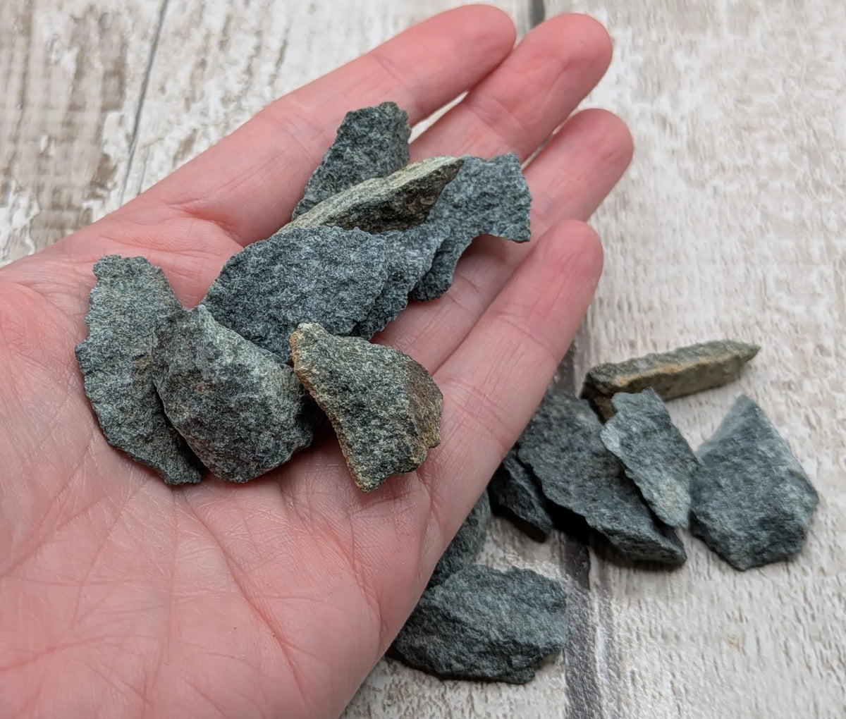 Single raw chunk of preseli bluestone mineral.