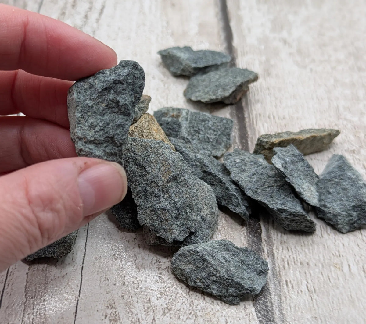 Single raw chunk of preseli bluestone mineral.