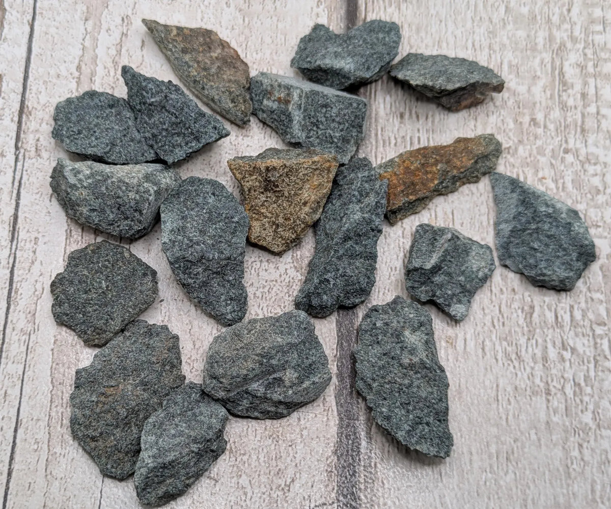 Single raw chunk of preseli bluestone mineral.