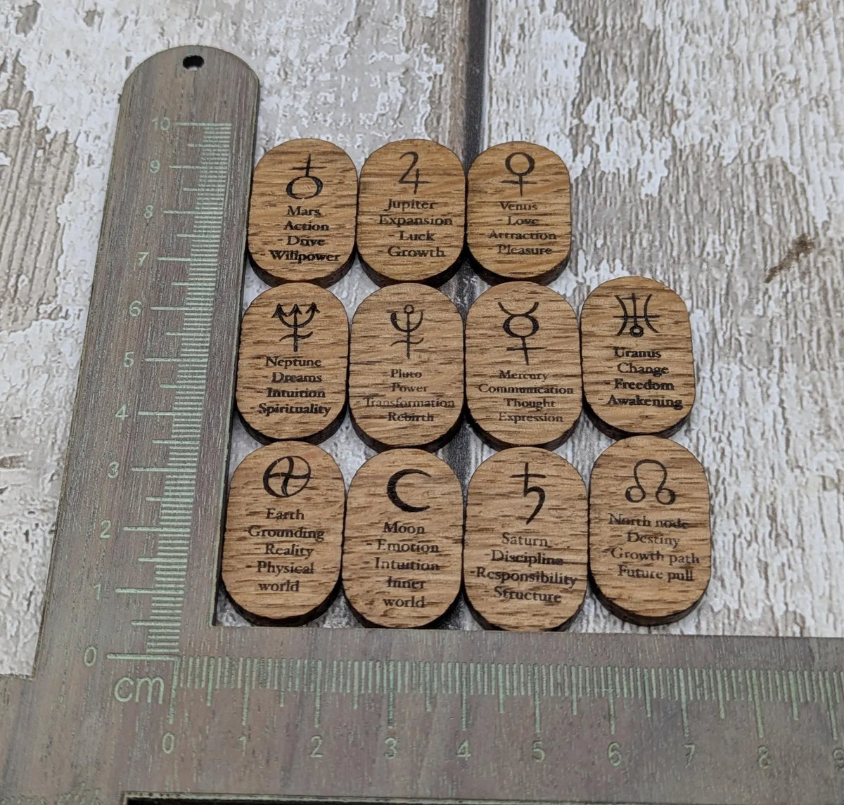 Oak wood beginner planetary oracle tiles.
