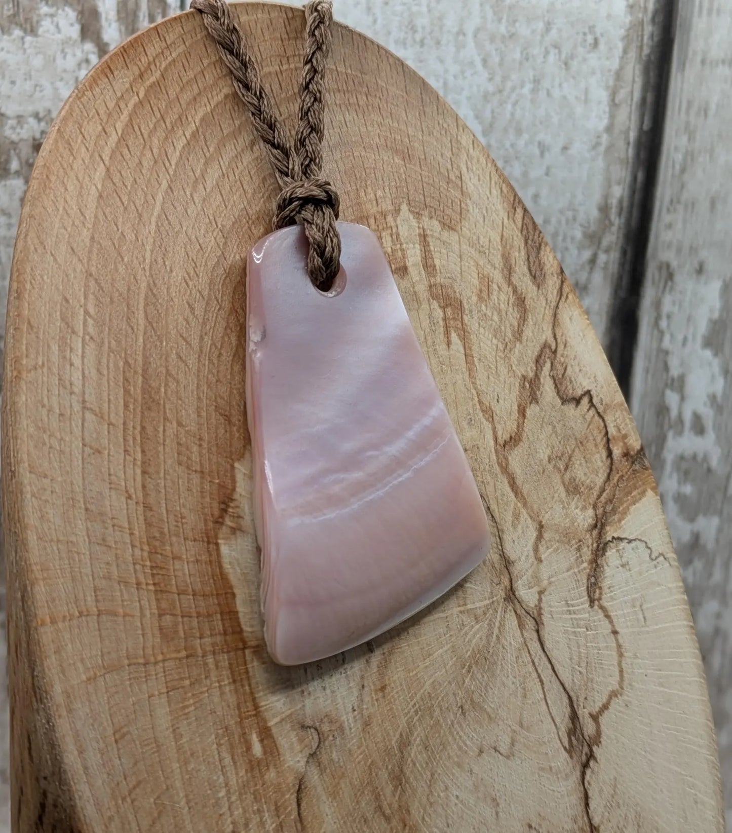 New Zealand pink freshwater mussel Toki style pendant.