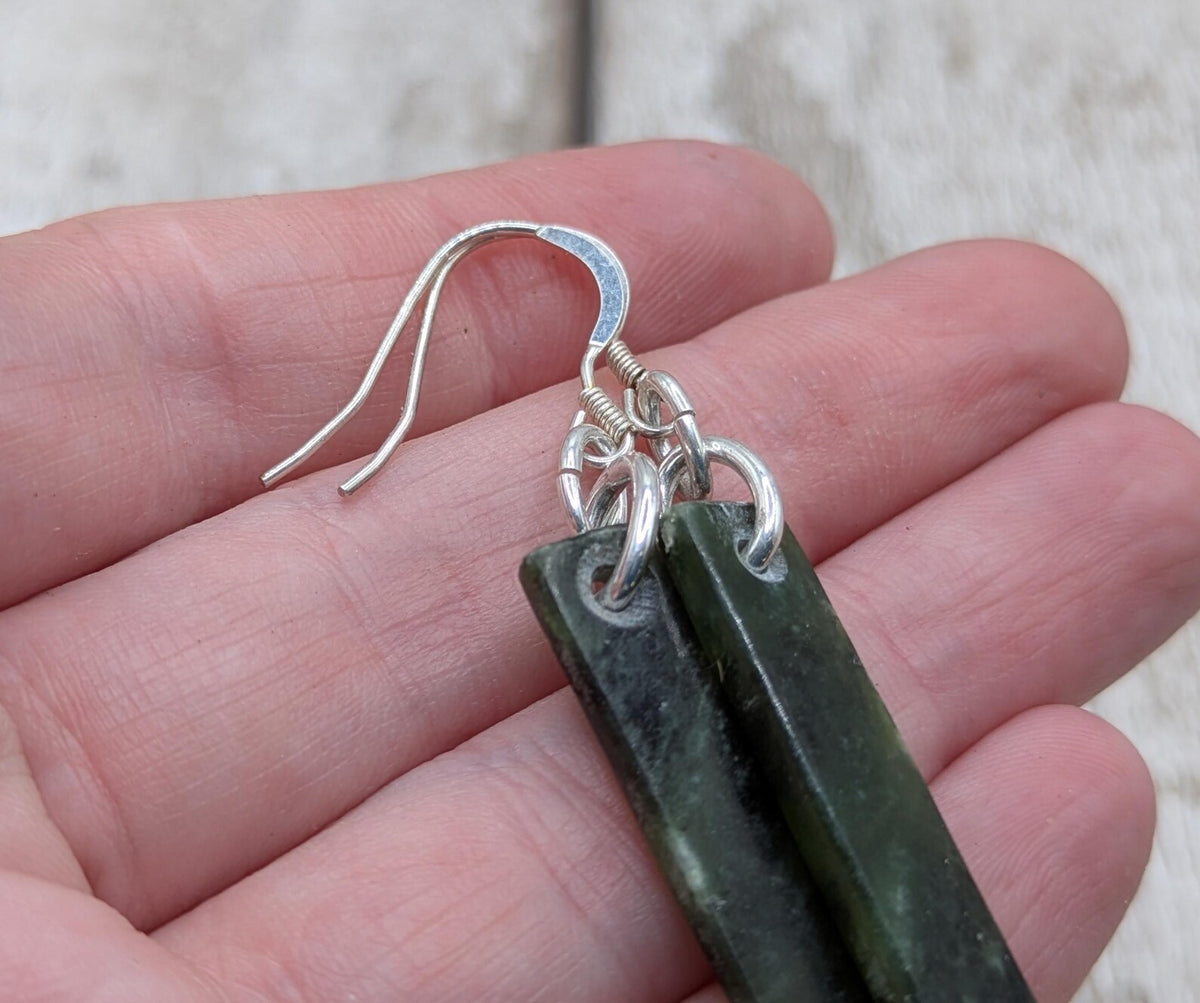 New Zealand drop nephrite jade earrings.