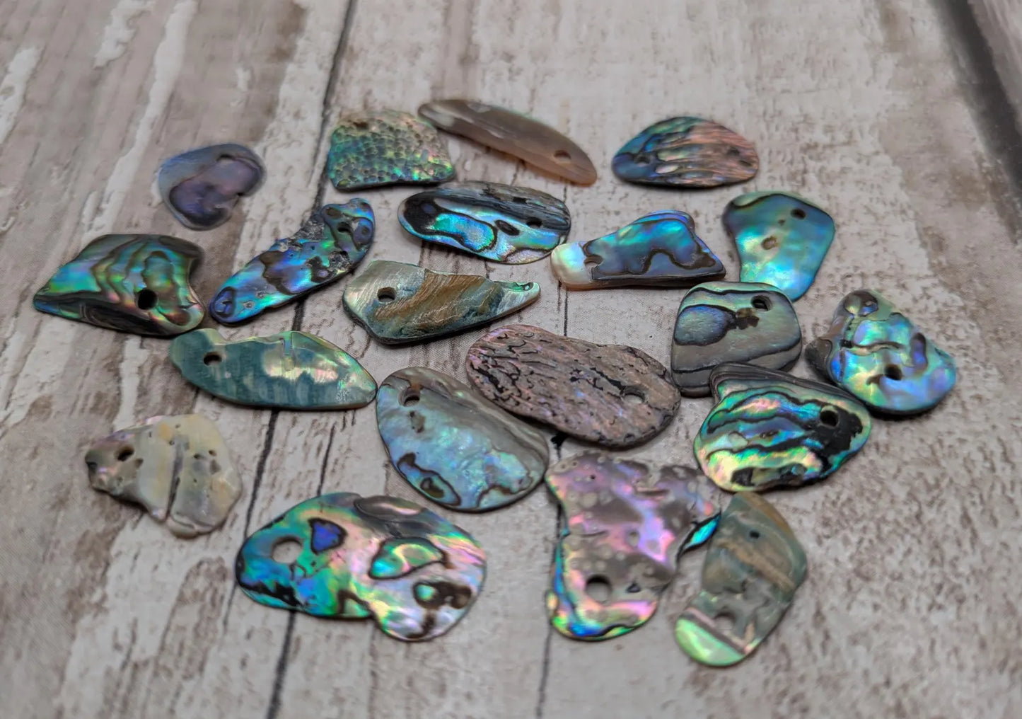 20 Rainbow NZ Pāua Shell Beads – Top-Drilled Natural Abalone for Jewelry Making & Art Projects.