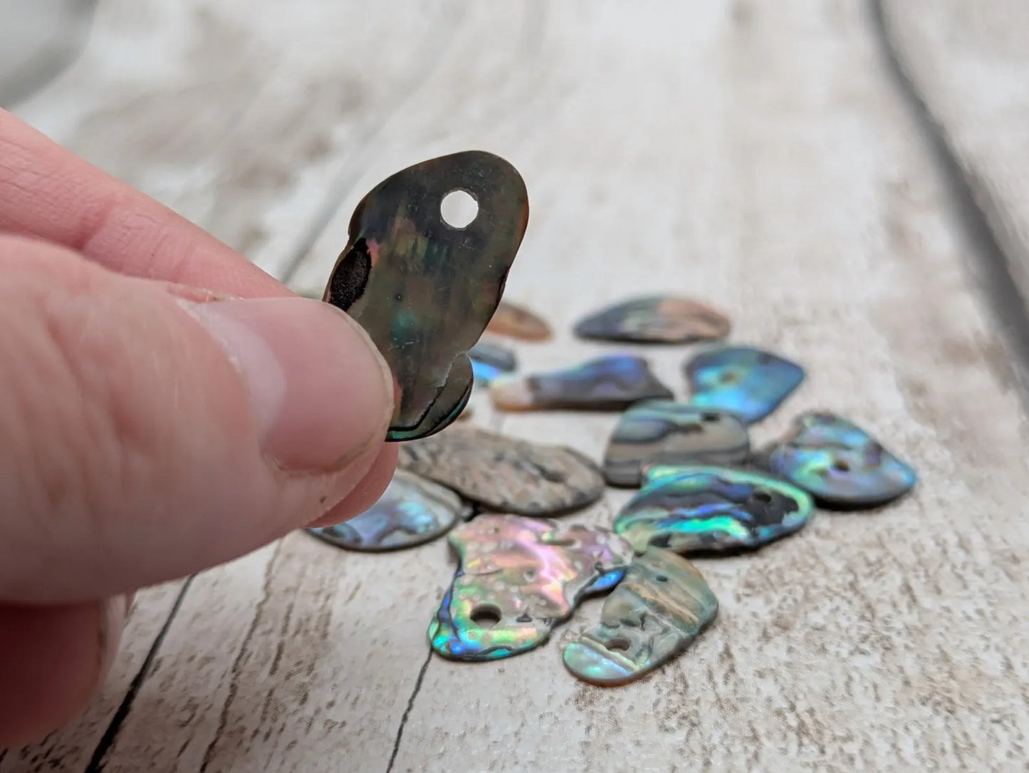 20 Rainbow NZ Pāua Shell Beads – Top-Drilled Natural Abalone for Jewelry Making & Art Projects.