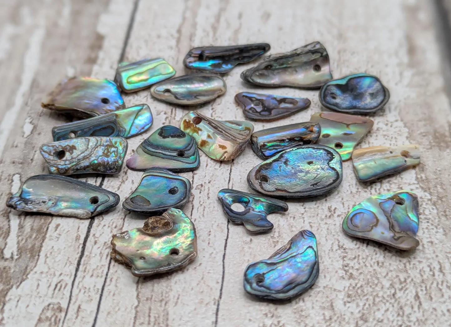 20 Rainbow NZ Pāua Shell Beads – Top-Drilled Natural Abalone for Jewelry Making & Art Projects.