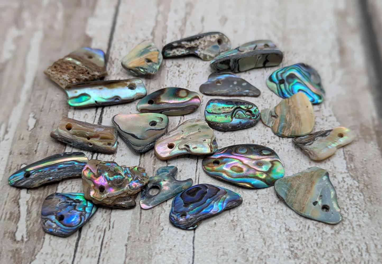 20 Rainbow NZ Pāua Shell Beads – Top-Drilled Natural Abalone for Jewelry Making & Art Projects.