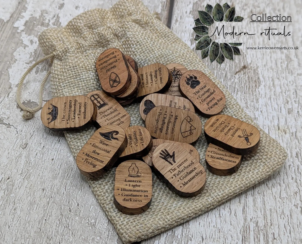 Oak and Alder Wood Divine Masculine Oracle Tile Set