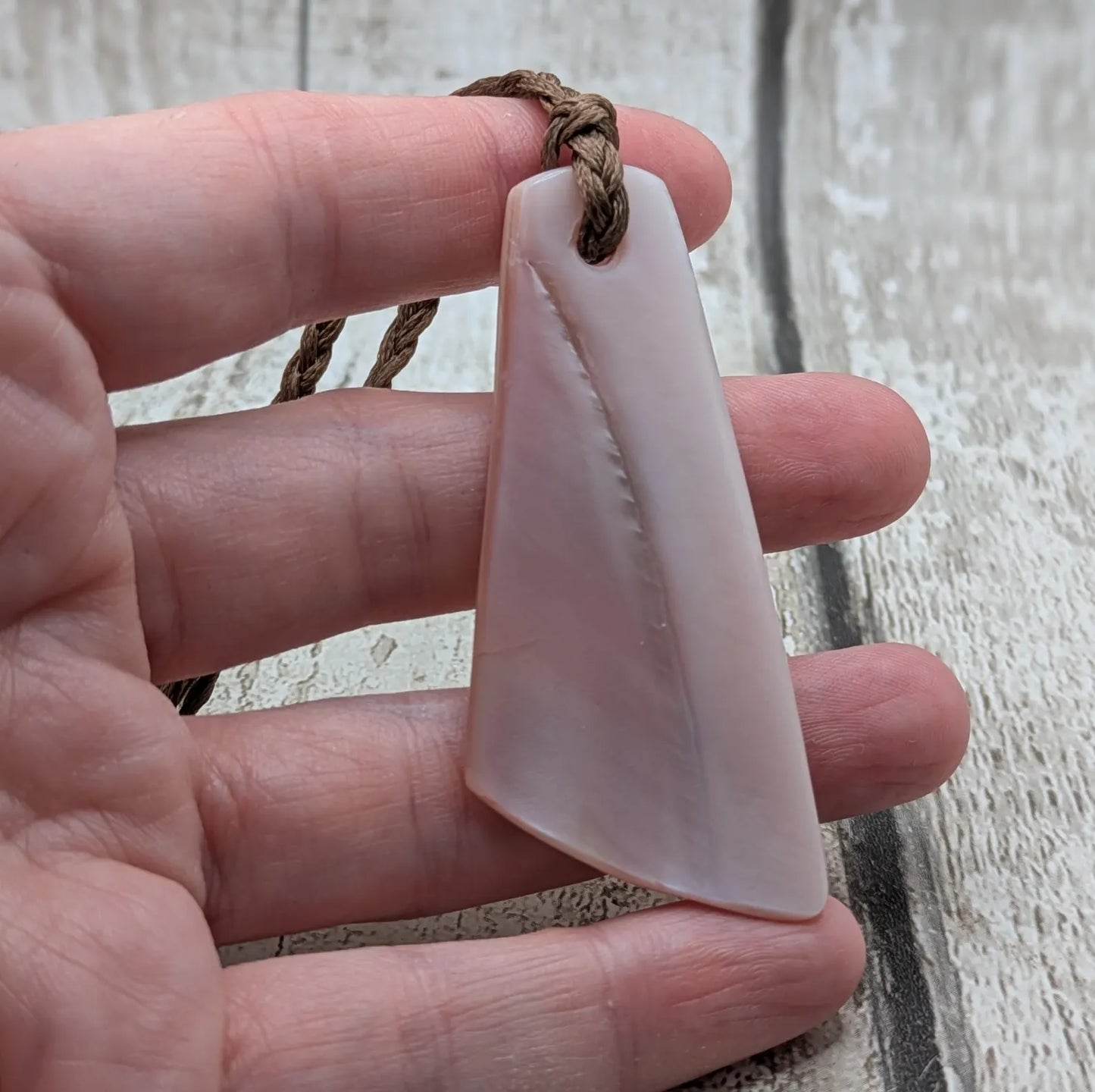 New Zealand fresh water pink mussel Toki style pendant.