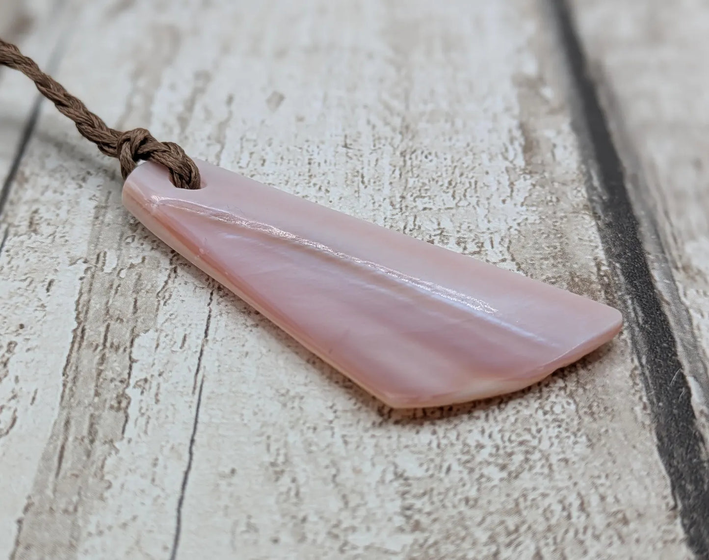 New Zealand fresh water pink mussel Toki style pendant.