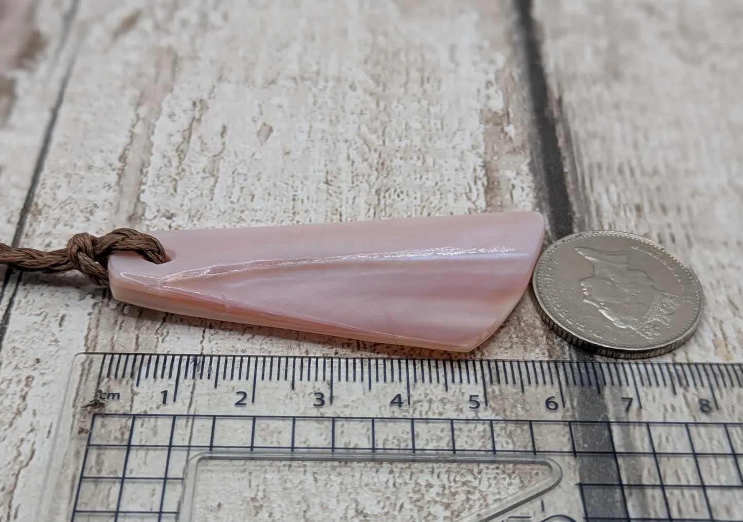 New Zealand fresh water pink mussel Toki style pendant.