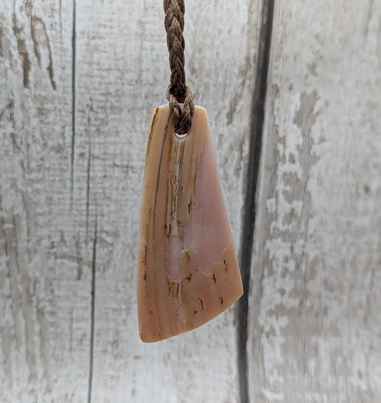 New Zealand fresh water pink mussel Toki style pendant.