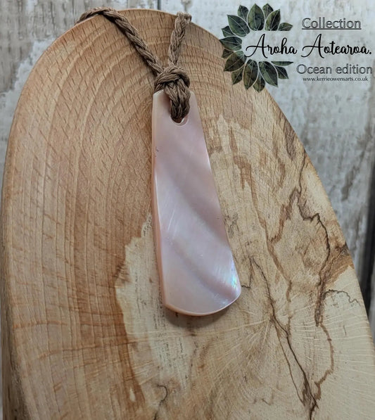 New zealand freshwater pink mussel roimata drop pendant.