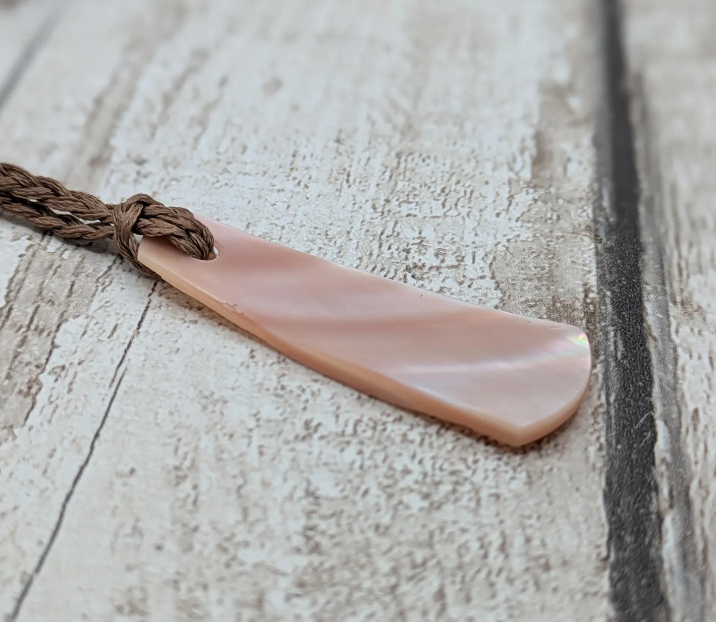New zealand freshwater pink mussel roimata drop pendant.