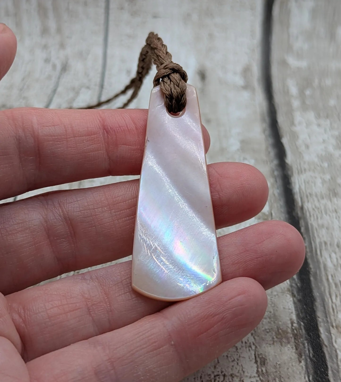 New zealand freshwater pink mussel roimata drop pendant.