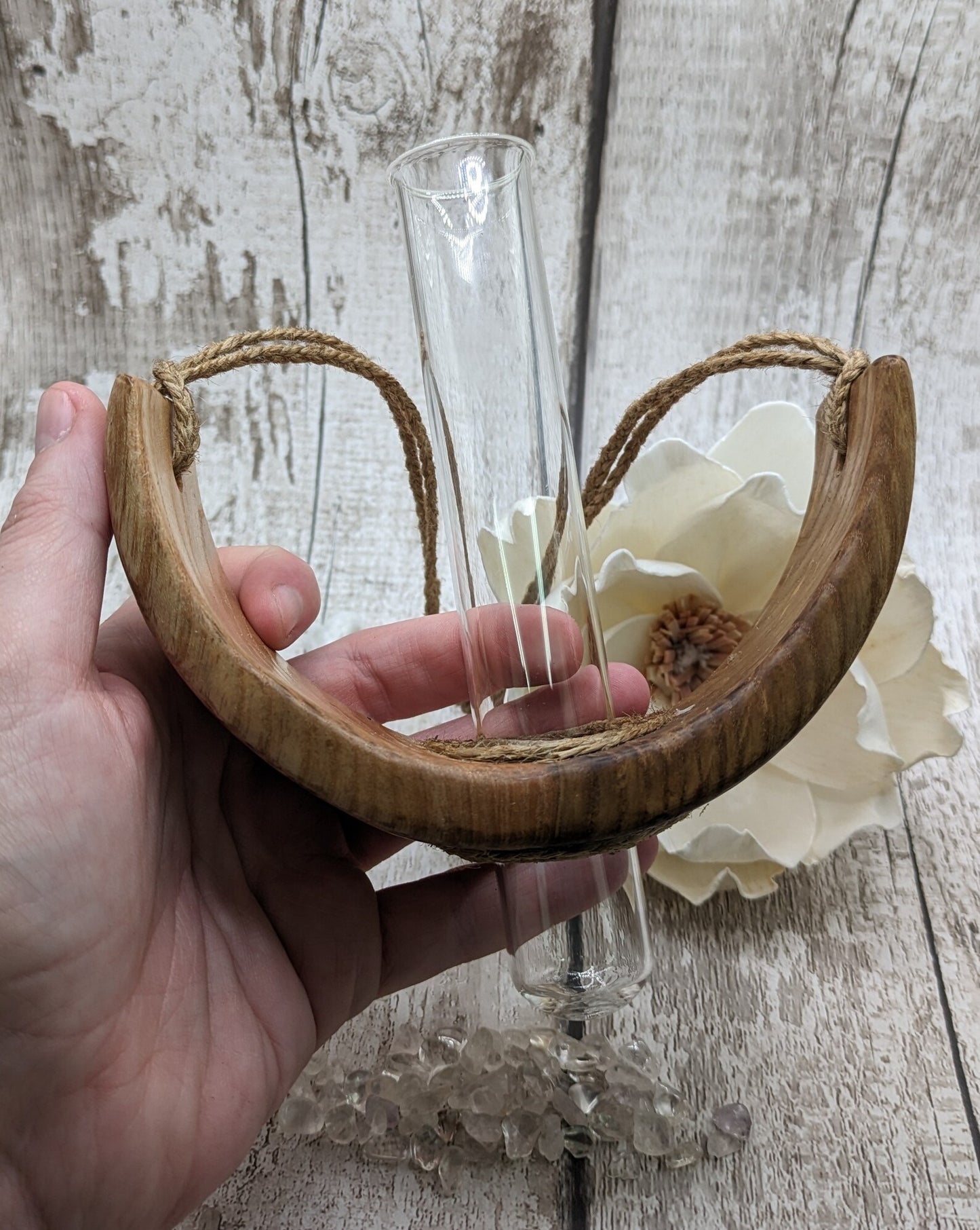 Recycled wooden carved hanging Reed diffuser with sola flower.