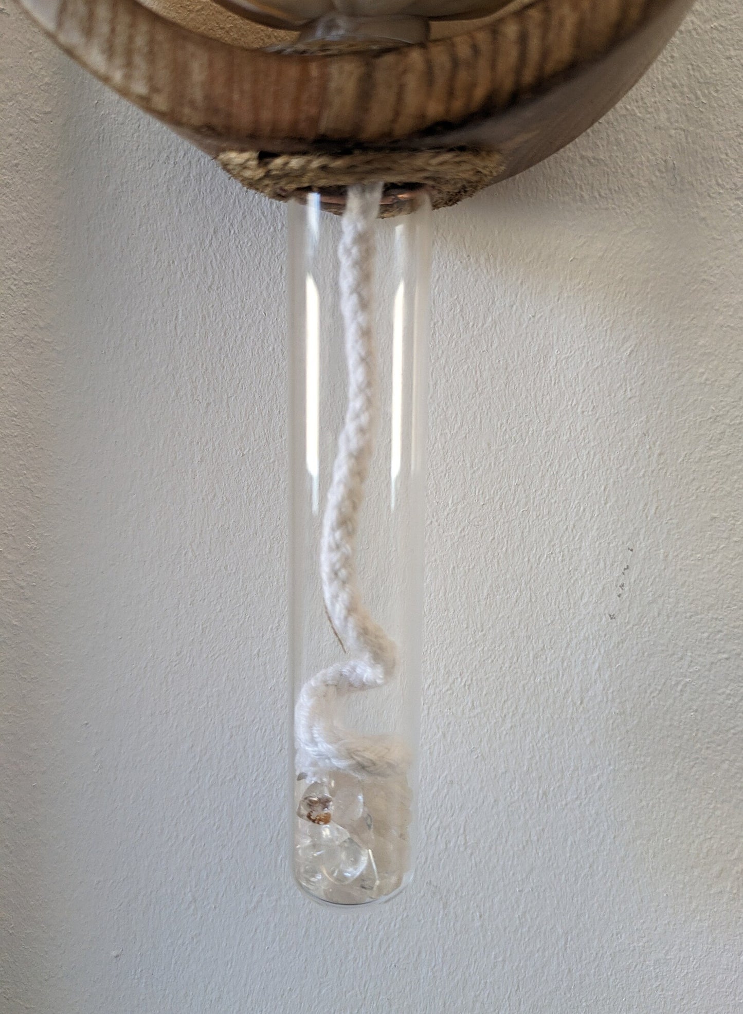 Recycled wooden carved hanging Reed diffuser with sola flower.