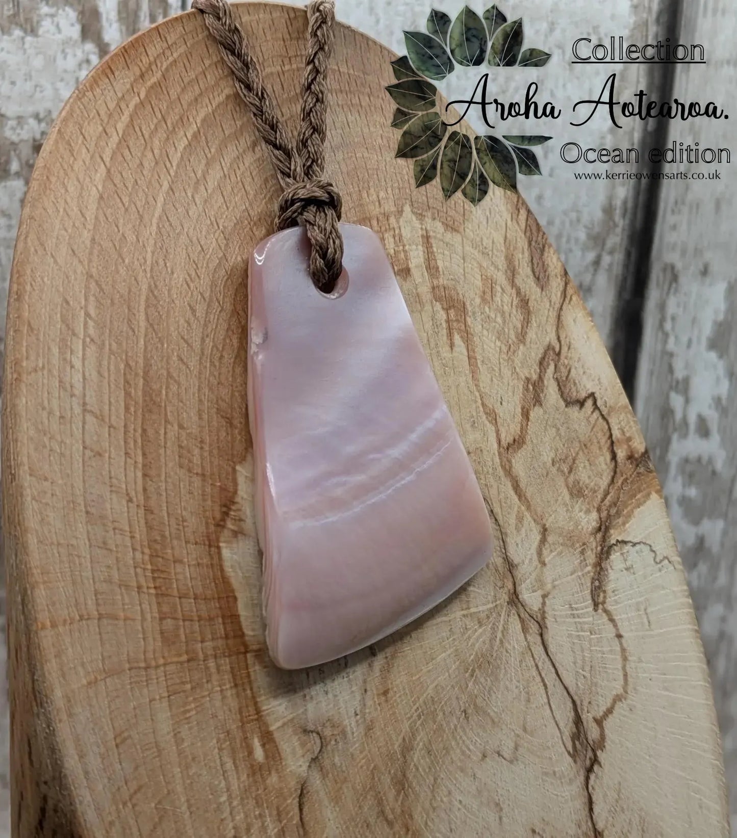 New Zealand pink freshwater mussel Toki style pendant.