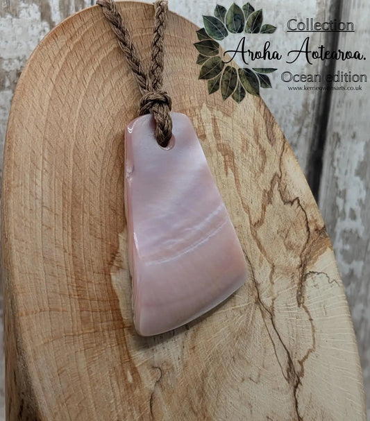 New Zealand pink freshwater mussel Toki style pendant.