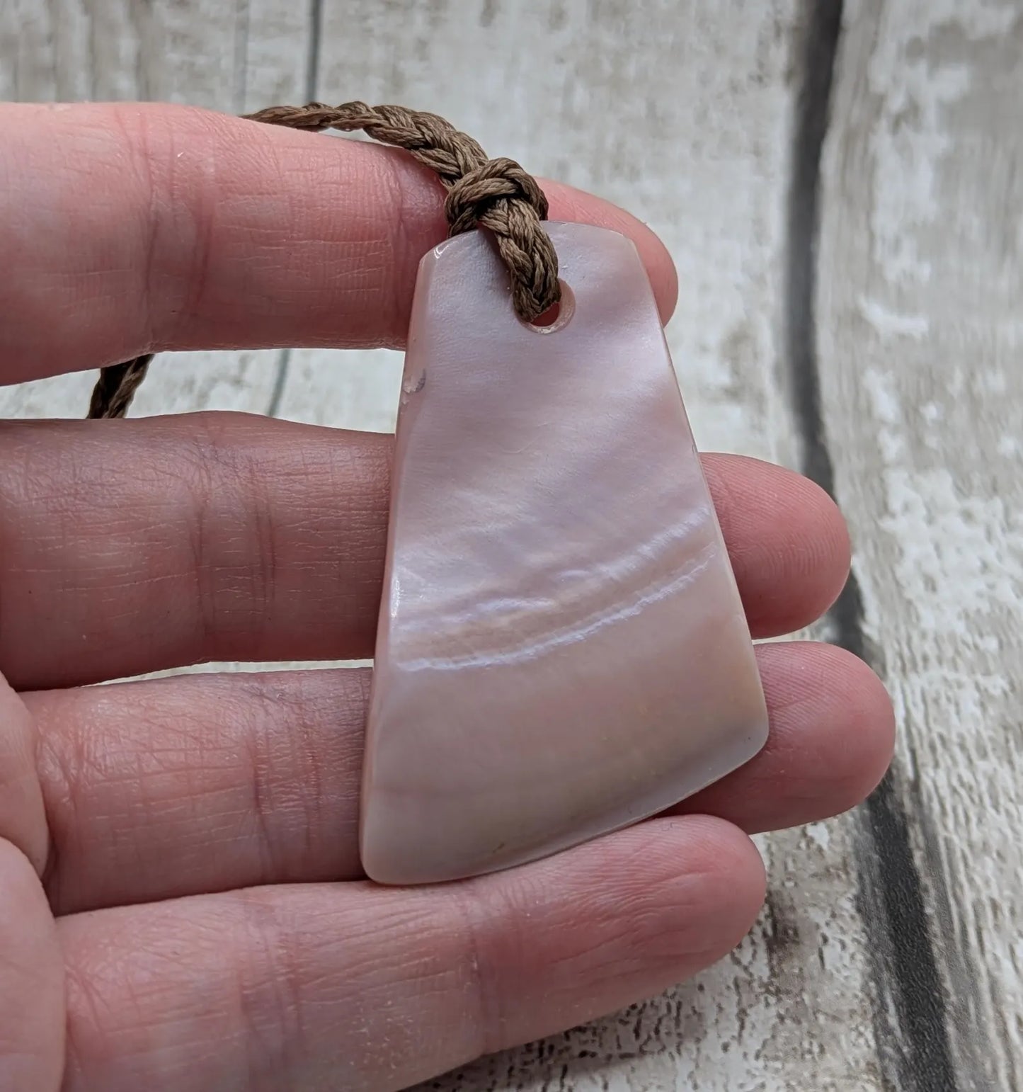 New Zealand pink freshwater mussel Toki style pendant.