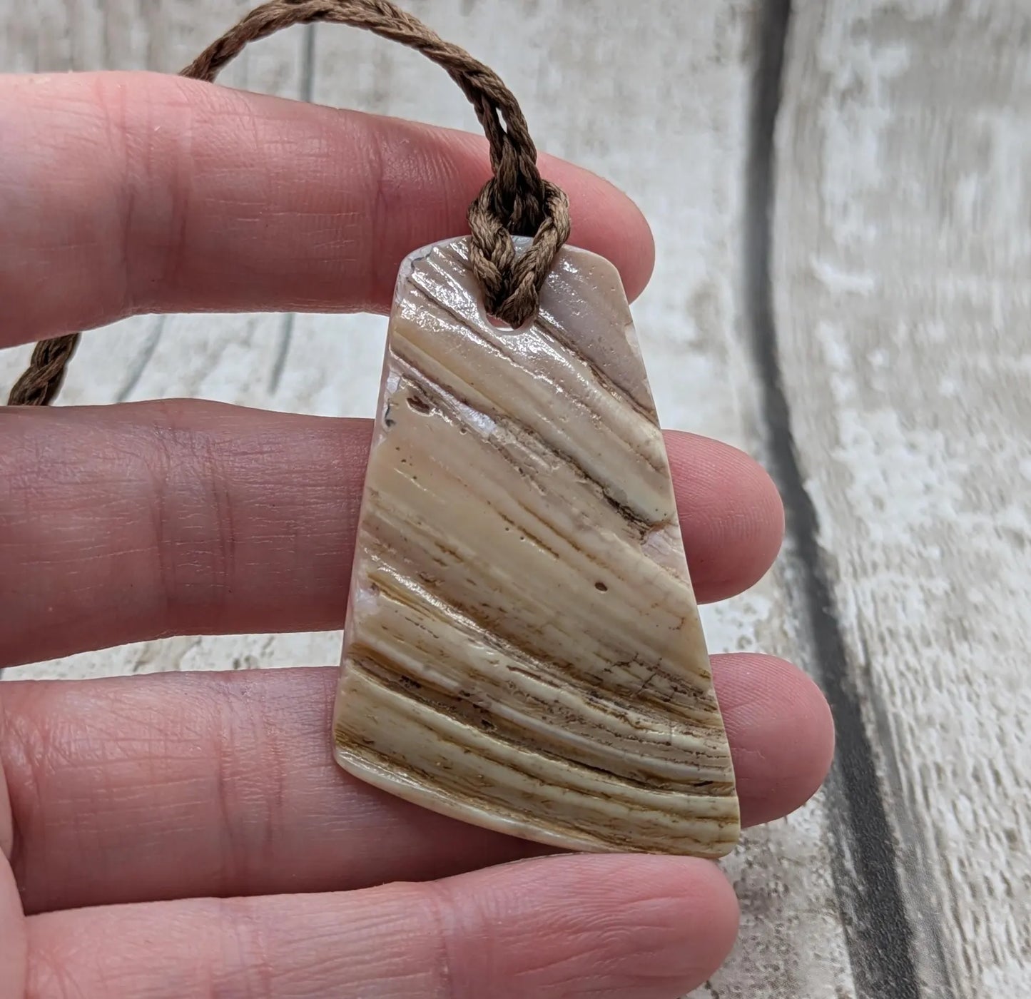 New Zealand pink freshwater mussel Toki style pendant.