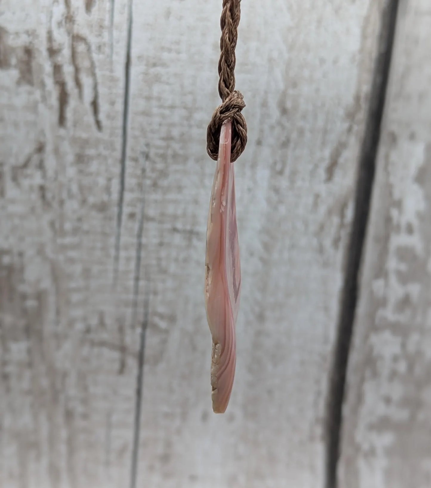 New Zealand pink freshwater mussel Toki style pendant.