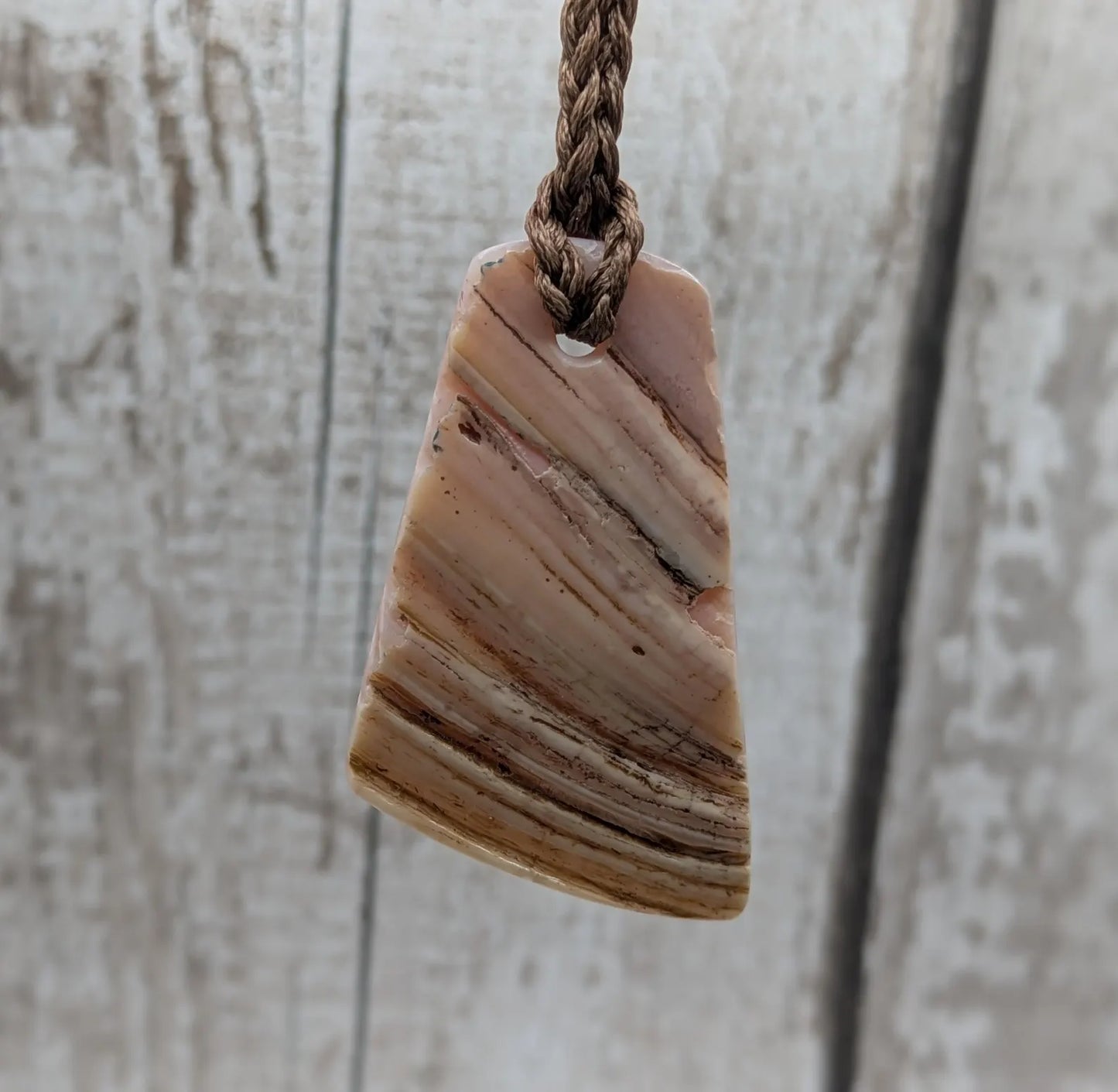 New Zealand pink freshwater mussel Toki style pendant.