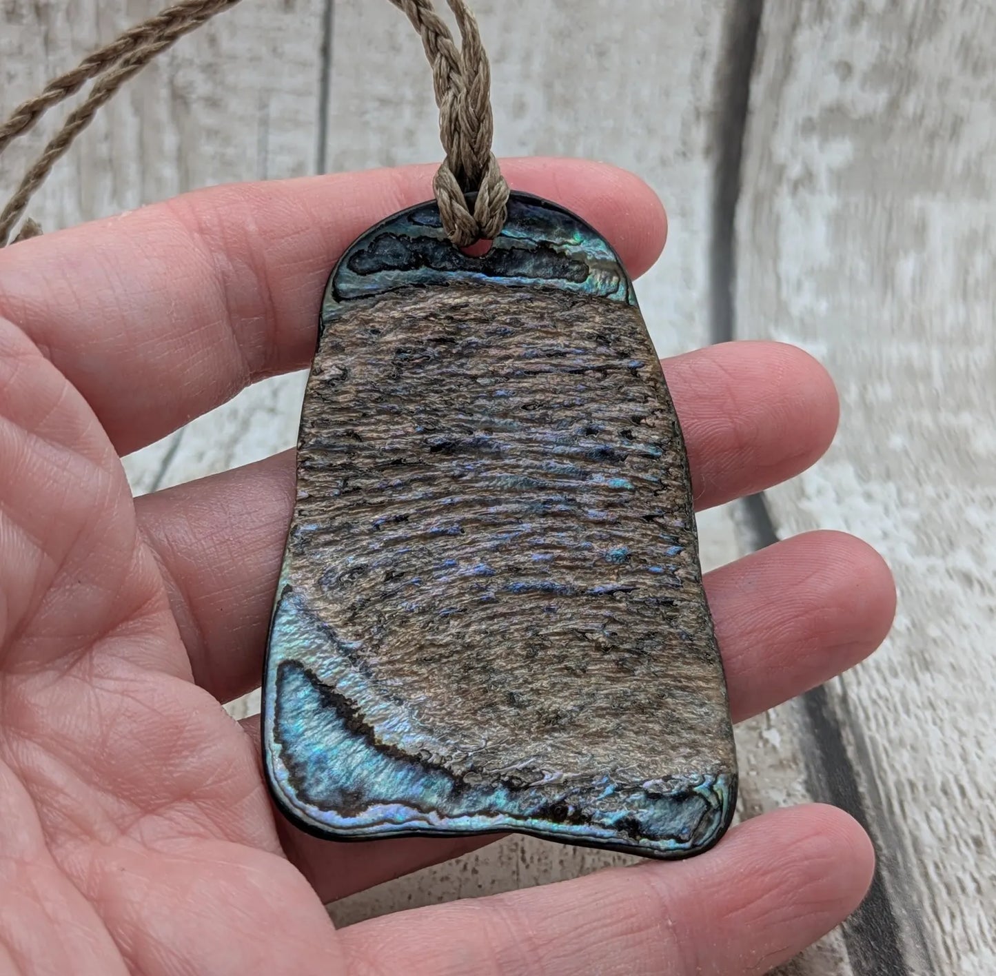 Wild New Zealand beach combed free form rainbow Pāua pendant