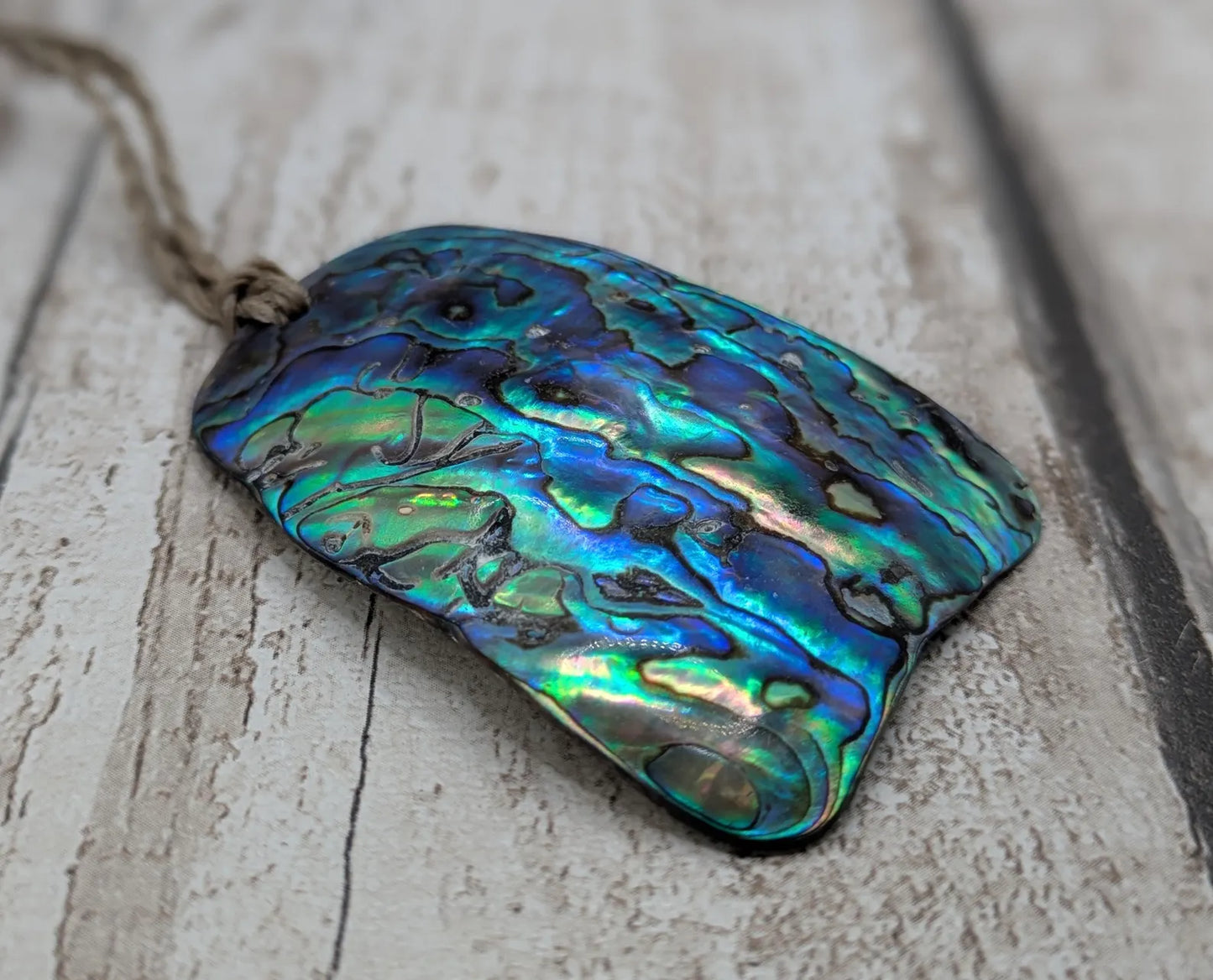 Wild New Zealand beach combed free form rainbow Pāua pendant