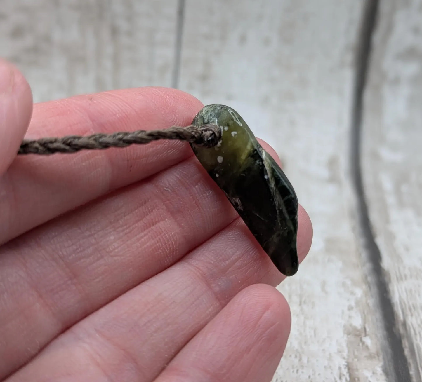 Adjustable New Zealand tumbled Pounamu greenstone jade bracelet.