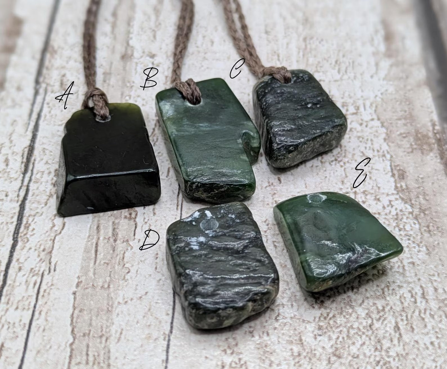 Tumble polished New Zealand Pounamu Jade Necklace – Raw Greenstone Offcut crystal Pendant on Cord, simple spiritual jewellery.