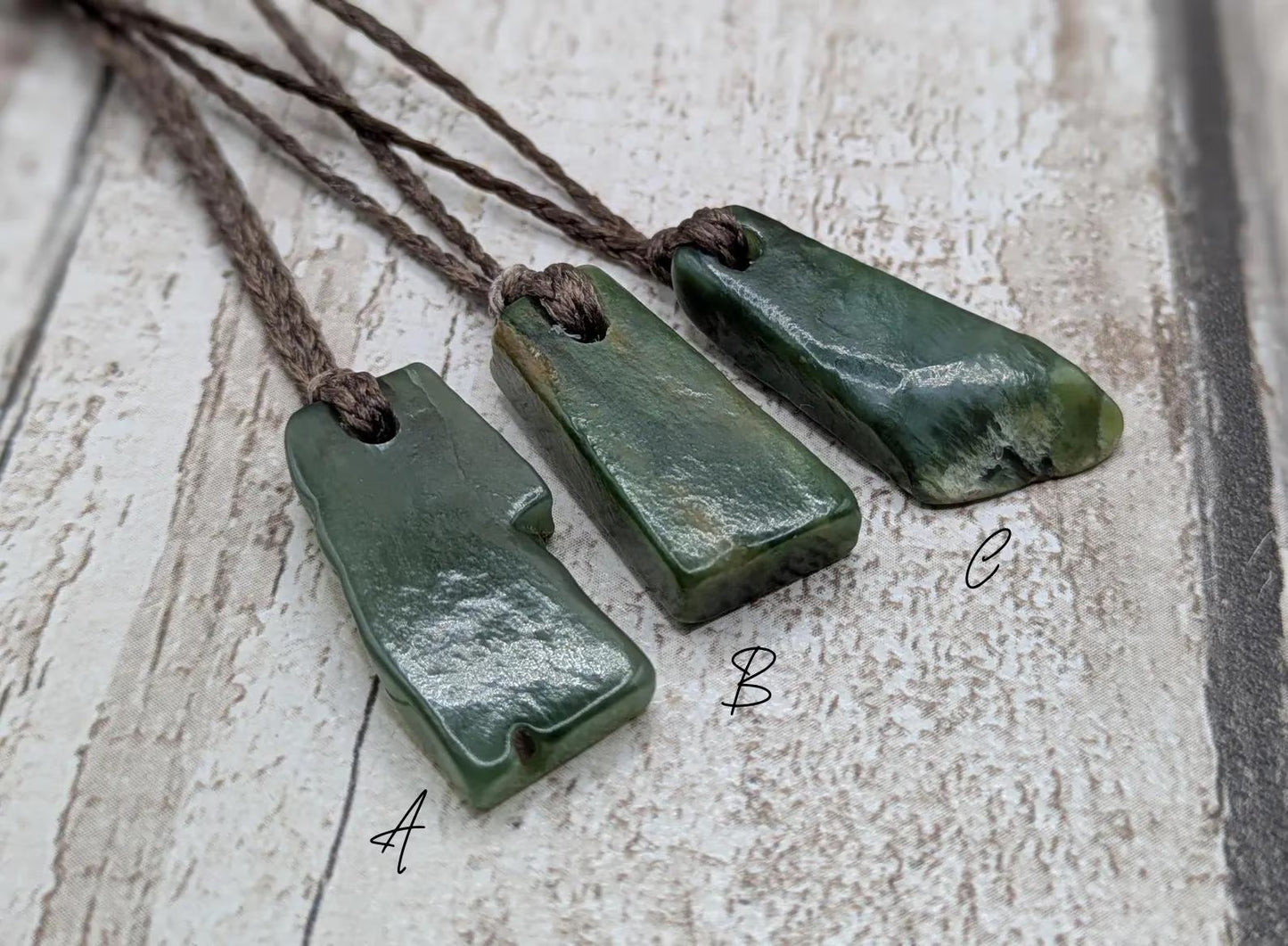 Tumble polished New Zealand Pounamu Jade Necklace – Raw Greenstone Offcut crystal Pendant on Cord, simple spiritual jewellery.