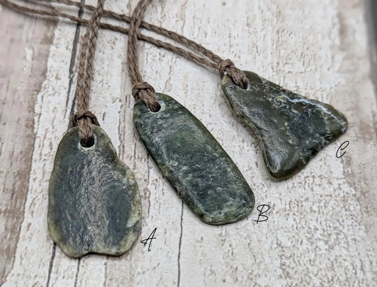 Tumble polished New Zealand Pounamu Jade Necklace – Raw Greenstone Offcut crystal Pendant on Cord, simple spiritual jewellery.