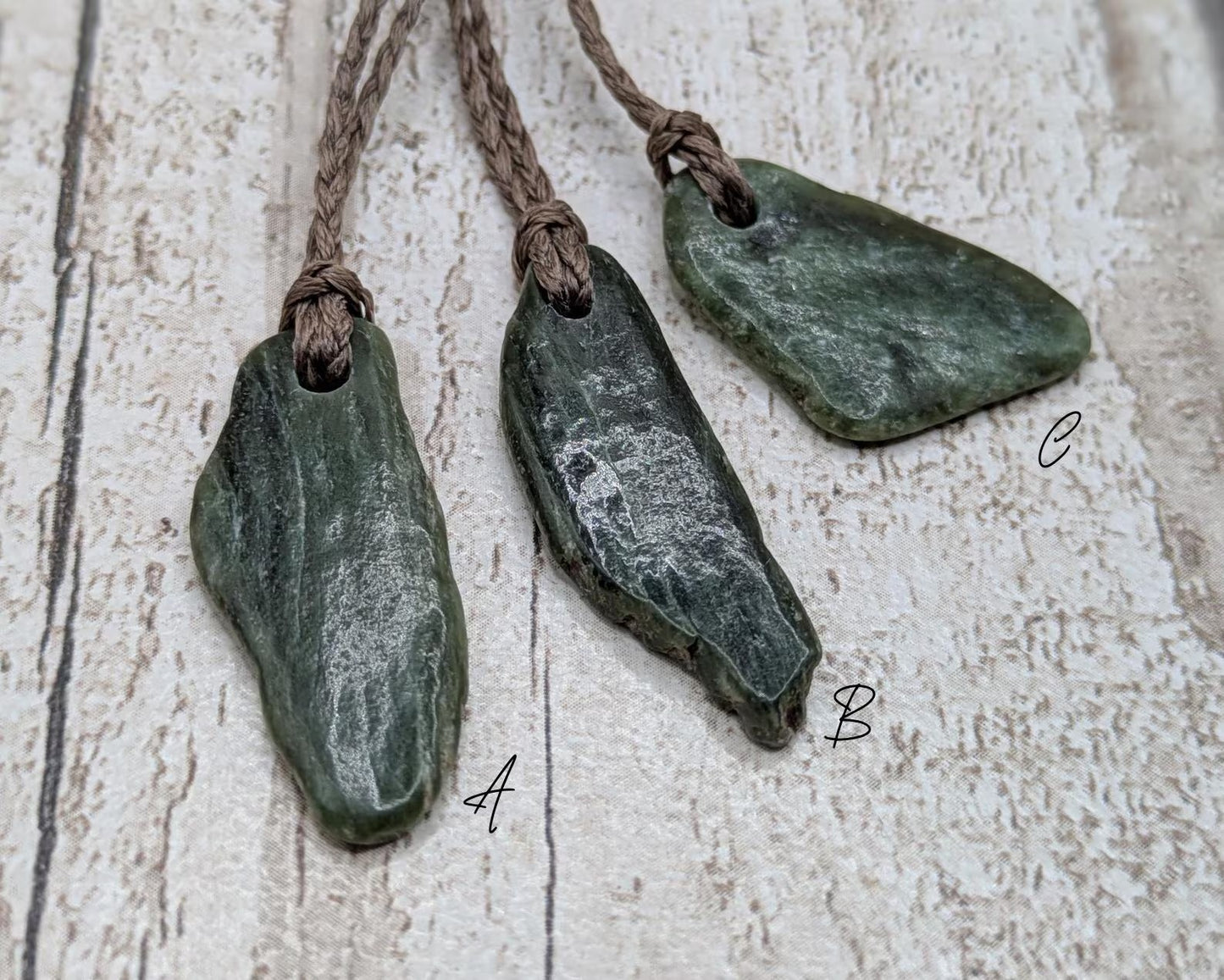 Tumble polished New Zealand Pounamu Jade Necklace – Raw Greenstone Offcut crystal Pendant on Cord, simple spiritual jewellery.
