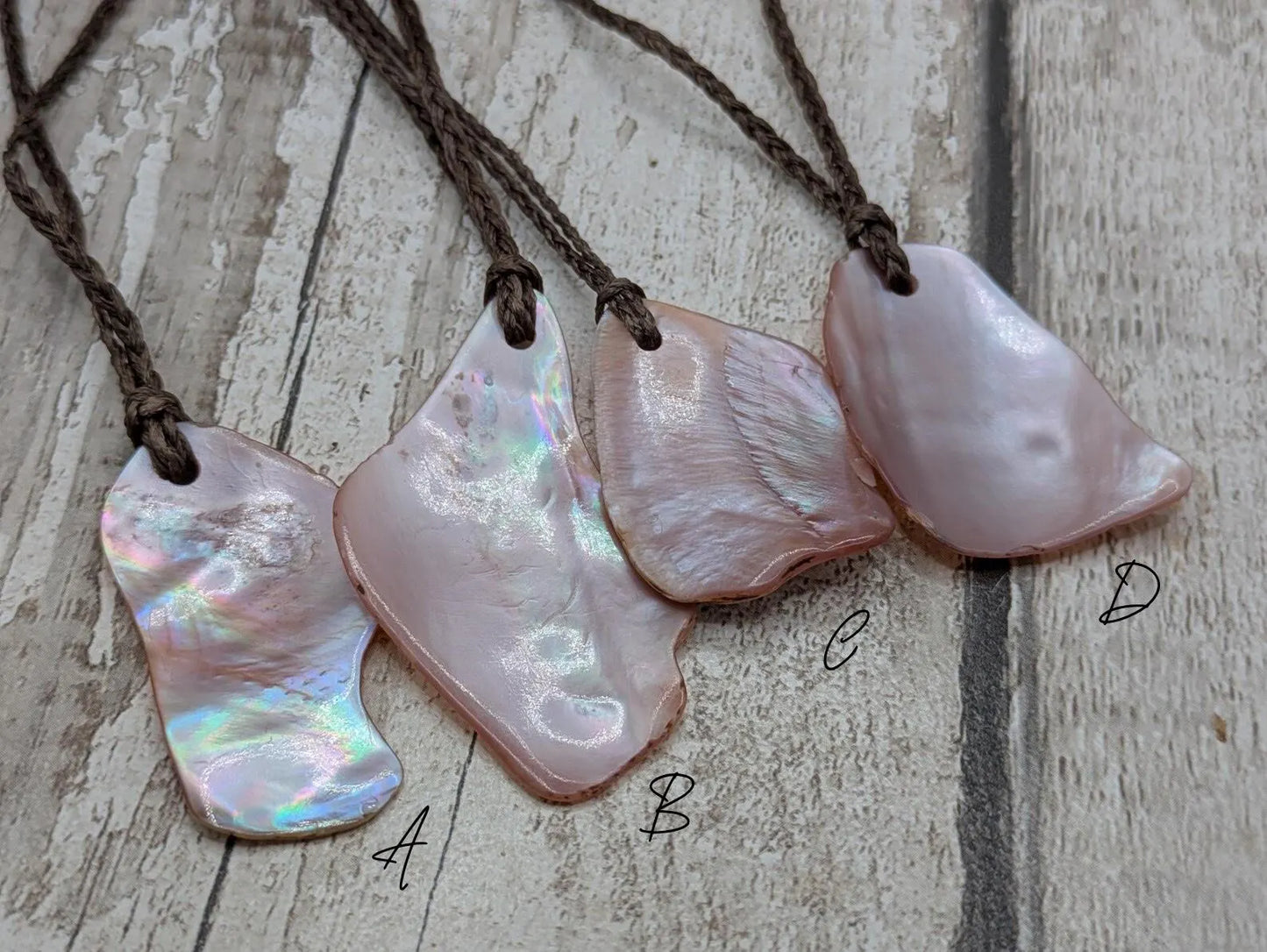 Large mid Iridescent NZ Freshwater Pink Mussel Shell Pendant – Natural Tumbled, Rainbow Shine, Hand-Polished Shell Jewellery