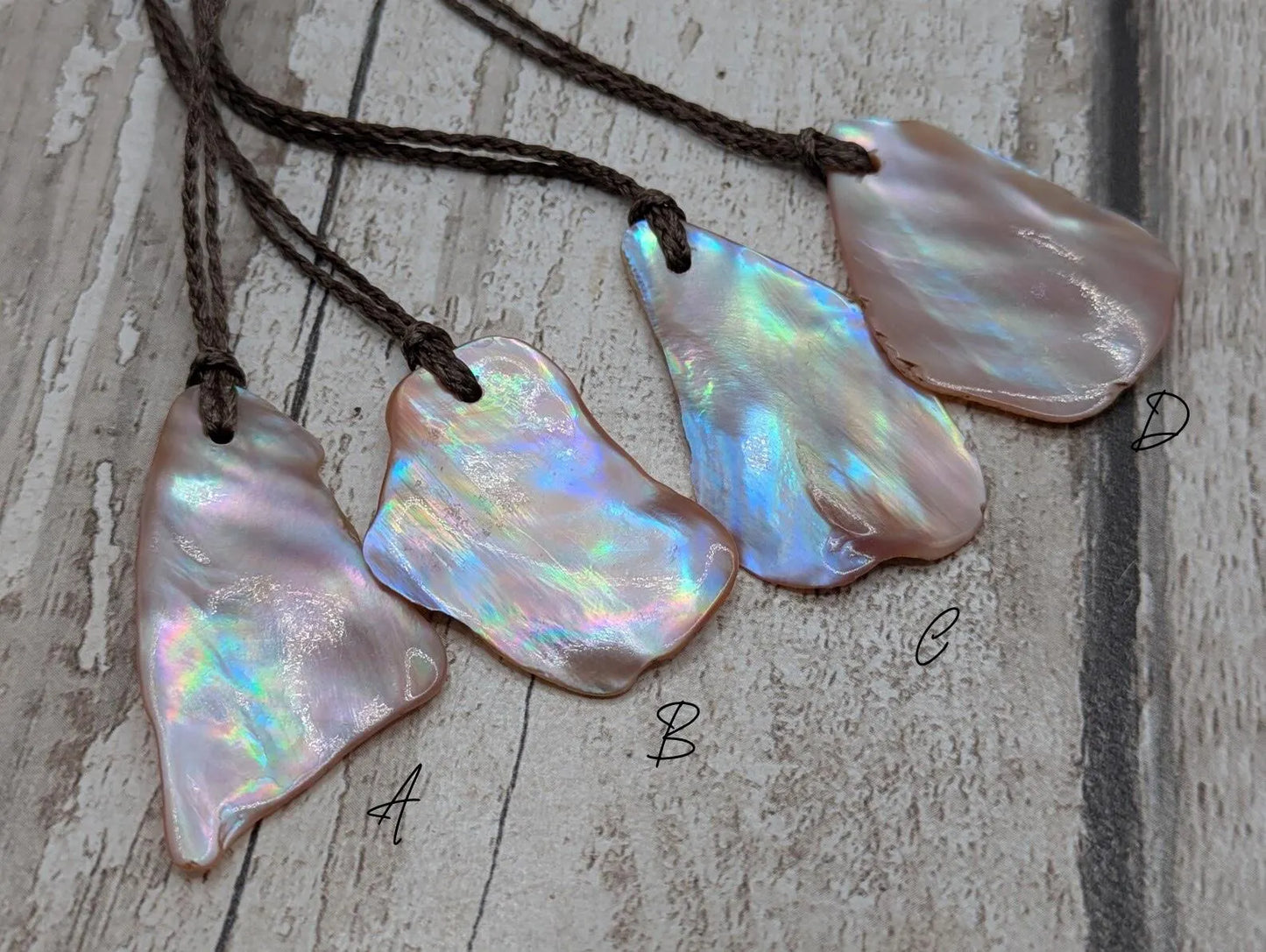 Medium high Iridescent NZ Freshwater Pink Mussel Shell Pendant – Natural Tumbled, Rainbow Shine, Hand-Polished Shell Jewellery