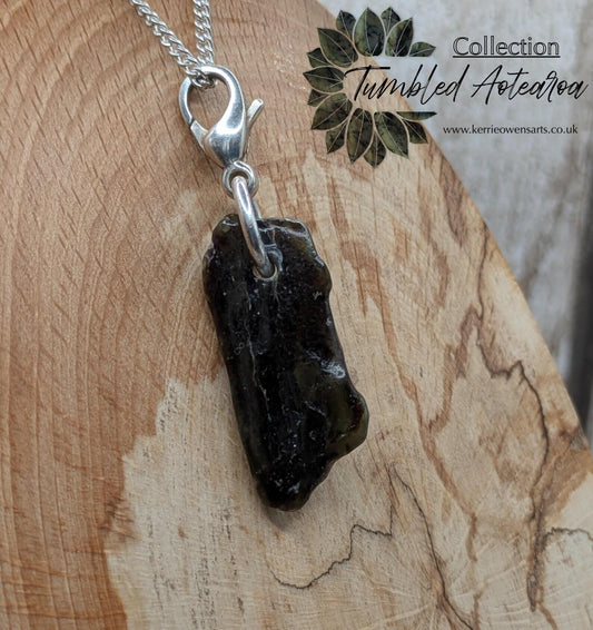 Tumbled New Zealand Pounamu greenstone jade clip on jewellery charm.