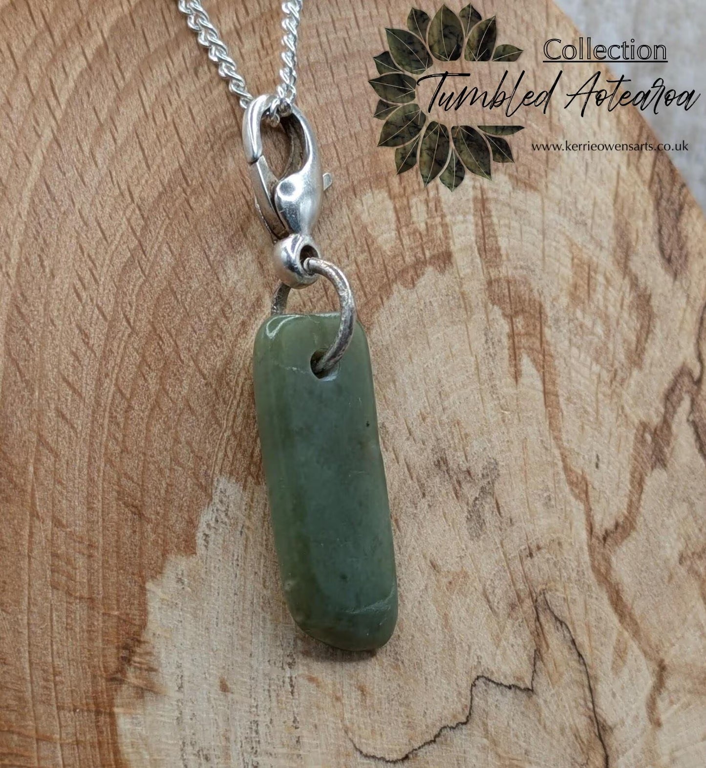 Tumbled New Zealand Pounamu greenstone jade clip on jewellery charm.