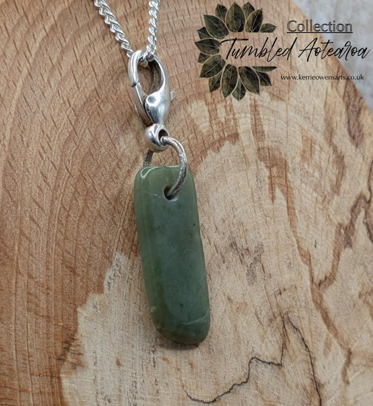 Tumbled New Zealand Pounamu greenstone jade clip on jewellery charm.