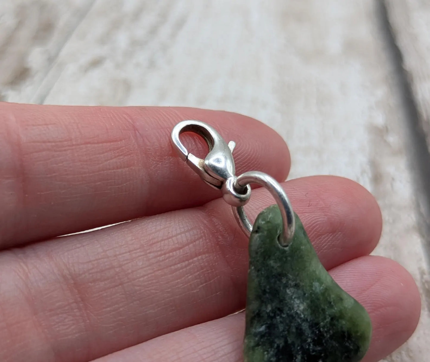Tumbled New Zealand Pounamu greenstone jade clip on jewellery charm