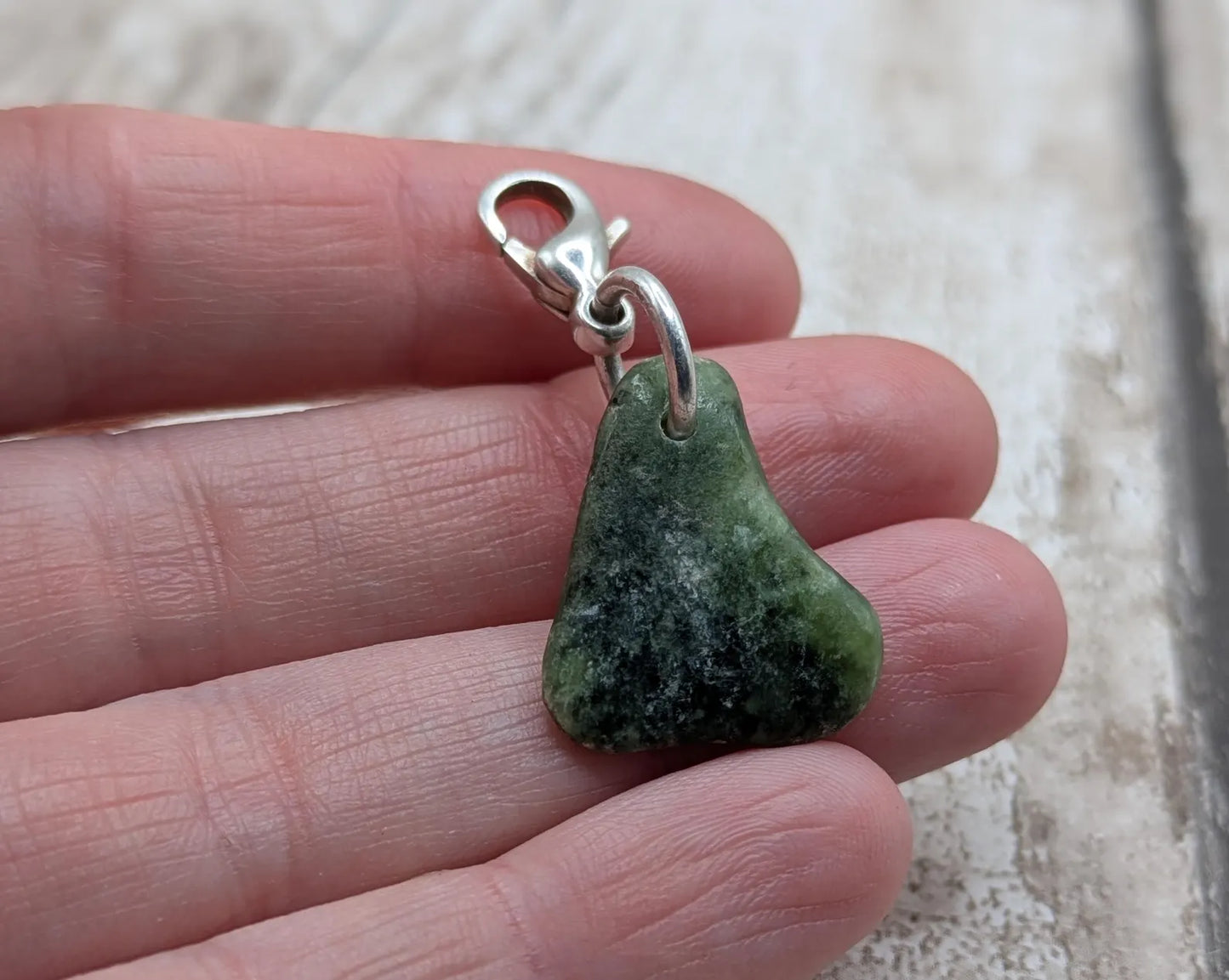 Tumbled New Zealand Pounamu greenstone jade clip on jewellery charm