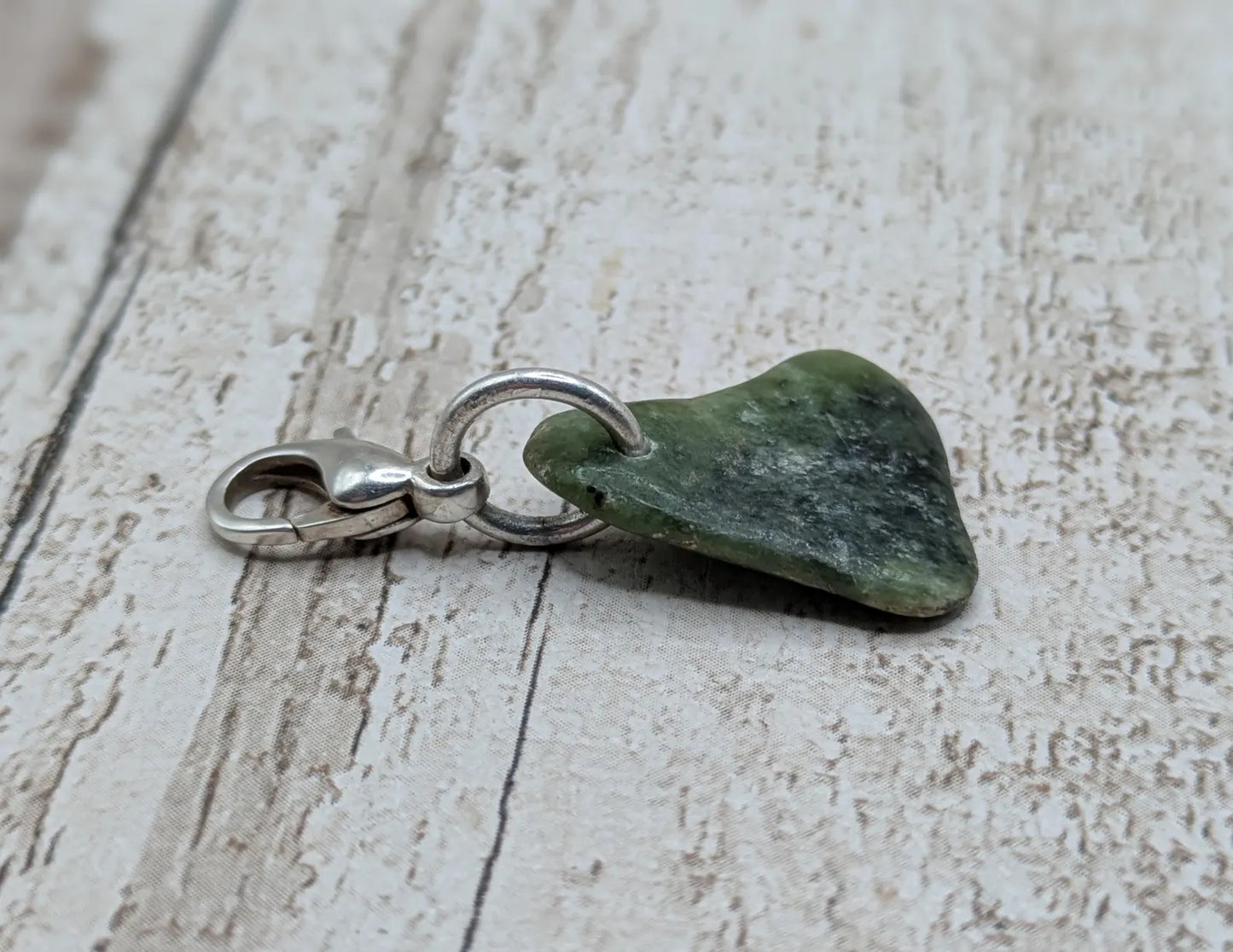 Tumbled New Zealand Pounamu greenstone jade clip on jewellery charm